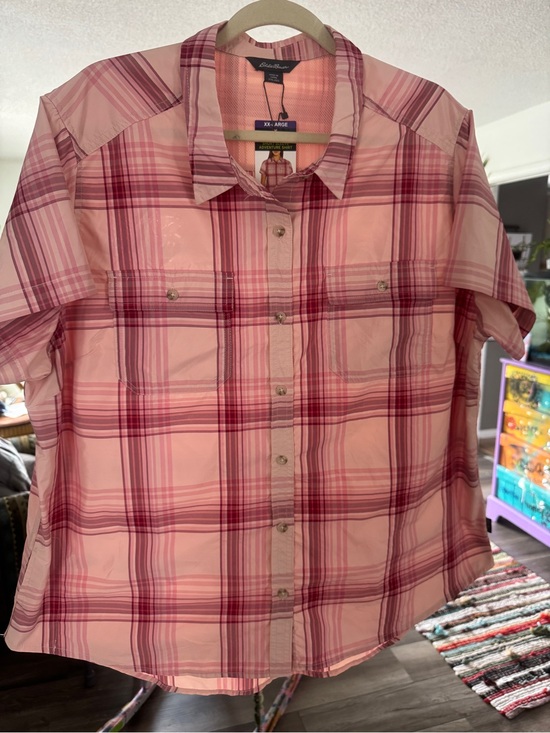 Eddie Bauer Tops - Eddie Bauer NWT Pink Plaid Short Sleeve Adventure Shirt XXL/2X
